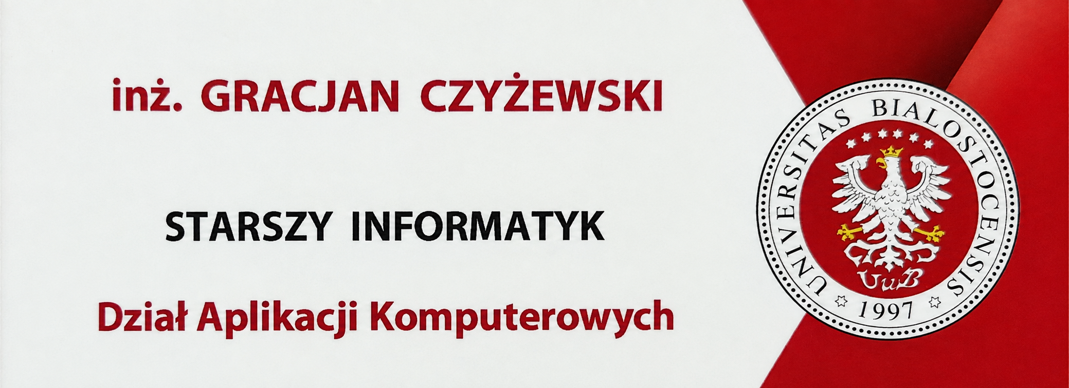 Employee card: Gracjan Czyżewski, Senior IT Specialist, Computer Applications Department
